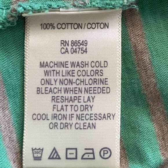 "Tommy Bahama Relax" Green Striped 3/4 Sleeve Scoop Neck Tee Top Sz M #104B - Picture 7 of 7